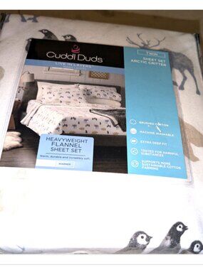 NEW Cuddl Duds TWIN Size 3 pc soft Flannel Sheet Set - Arctic Critters